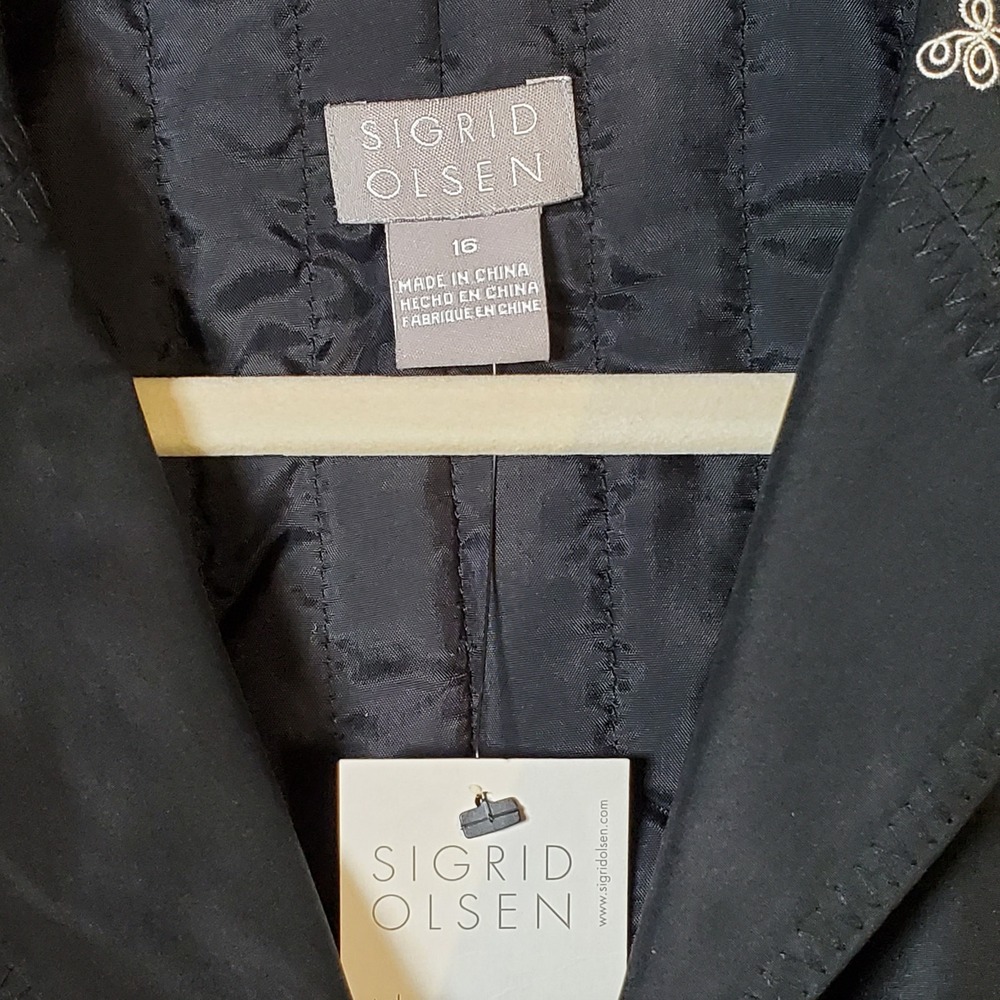Sigrid Olsen Silk Embroidered Floral Jacket Black Old Money Cottage Size 16 - Picture 2 of 7